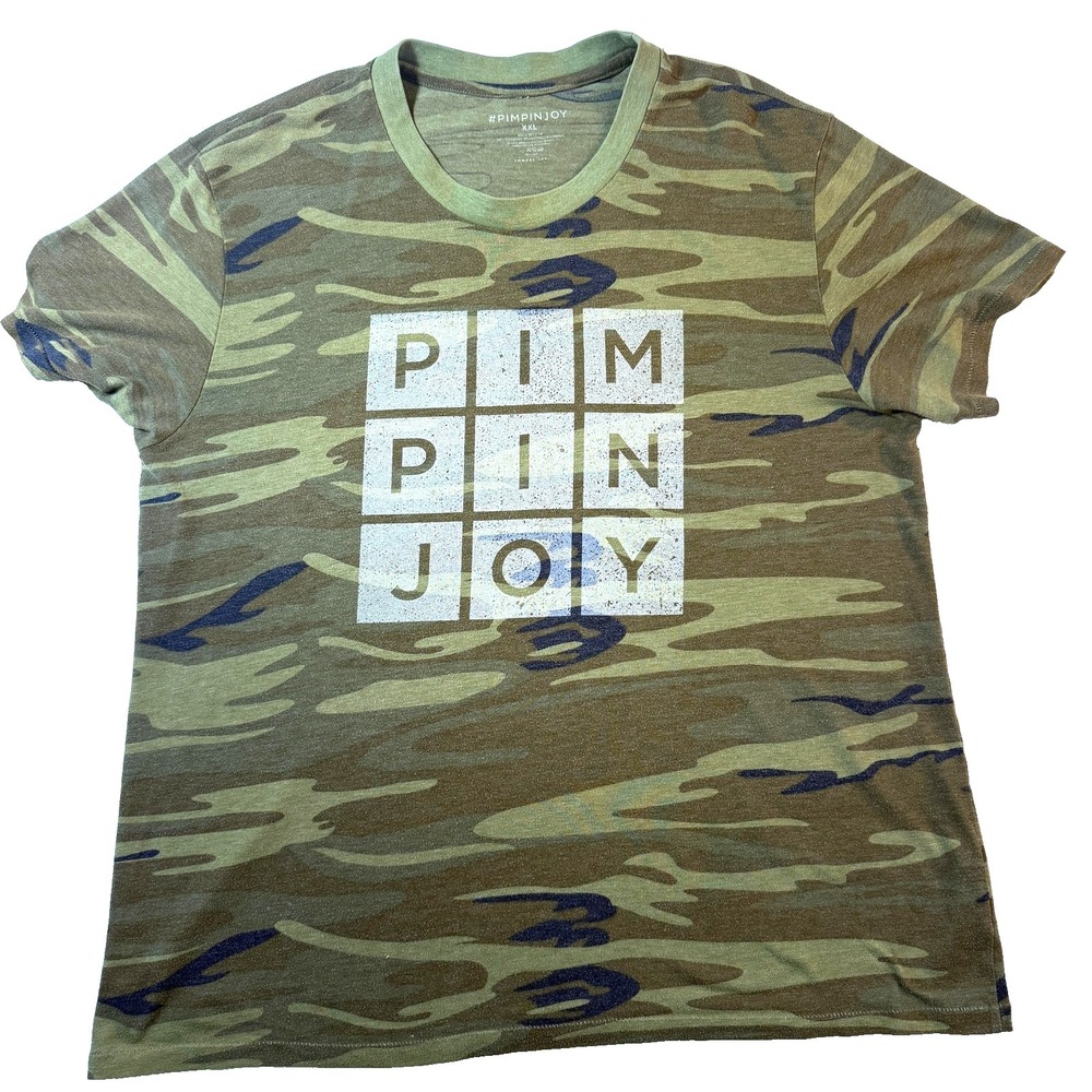 PIMPINJOY TShirt Mens 2XL Green Camo Block Logo Bobby Bones Tee Streetwear